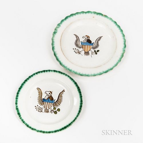 Two Green Leeds Feather-edge Eagle-decorated Pearlware Plates