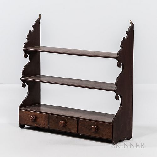 Walnut Hanging Shelves with Drawers