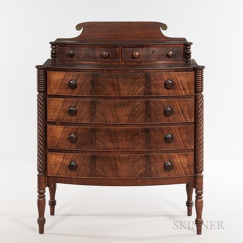 Late Federal Carved Mahogany and Mahogany Veneer Bowfront Chest of Drawers