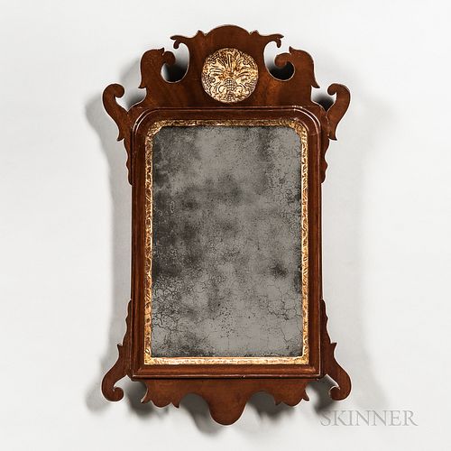Small Chippendale Walnut Veneer and Parcel-gilt Mirror