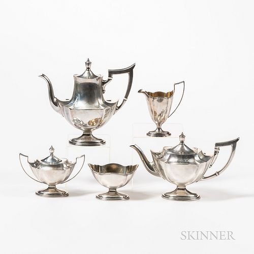 Gorham Sterling Silver Five-piece Plymouth Pattern Tea and Coffee Service