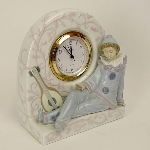 Lladro Porcelain Pierrot Clock #5778. Signed appropriately