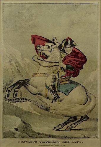 Antique Currier and Ives Lithograph "Napoleon Crossing the Alps"