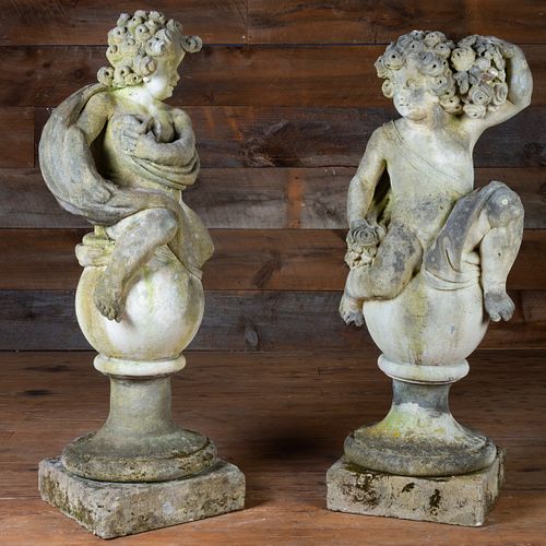 Pair of Louis XIV Style Figures of Putti on Plinths