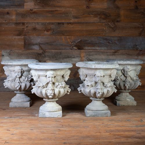 Set of Four Louis XIV Style Cast Stone Garden Urns