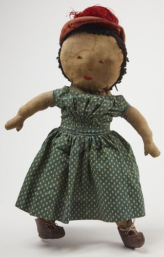Large Early Rag Doll with Red Velvet Hat