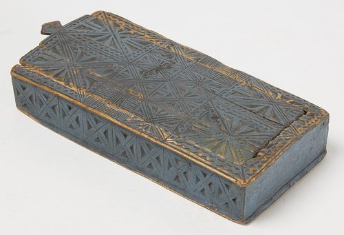 Rare Early Carved and Painted Slide Top Box