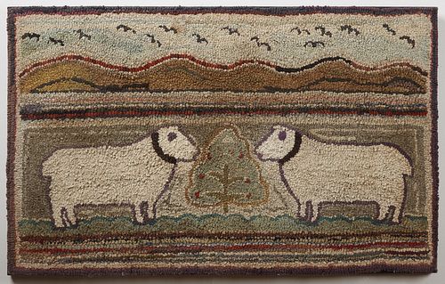 Hooked Rug with Sheep