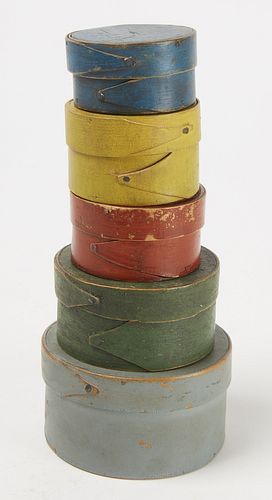 Five Painted Round Fingered Boxes