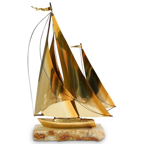 Don Demott Brass and Onyx "Golden Ketch" Sailboat