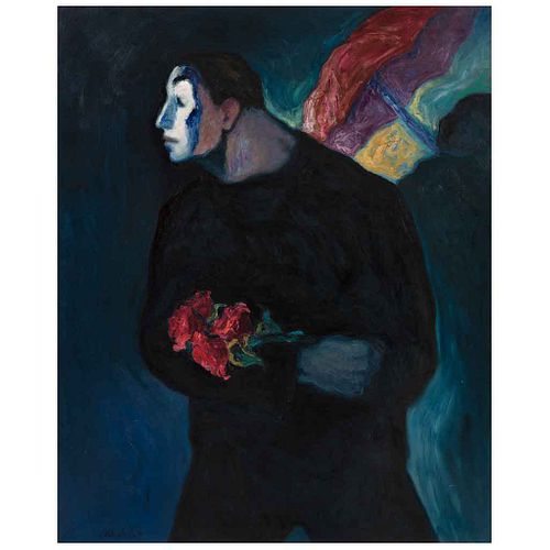 ALFREDO ALCALDE GARCÍA, Mimo con flores, Signed on front and dated 2020 on back, Oil/linen, 39.3 x 31.8" (100 x 81 cm), Copy of certificate