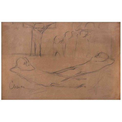 JOSÉ LUIS CUEVAS, Crucifixión, ca. 1955, Signed, Graphite pencil on paper, 11.4 x 17.3" (29 x 44 cm)
