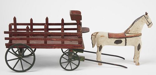 Folk Art Horse and Wagon Toy