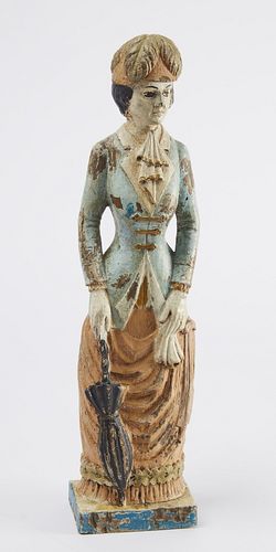 Carved Figure of Woman with Umbrella