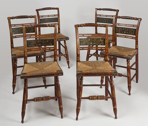 Fine Set of Six Paint Fancy Chairs