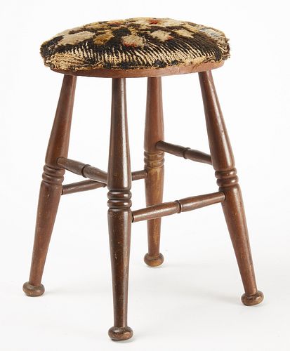 Early Stool with Yarn Sewn Seat Cover