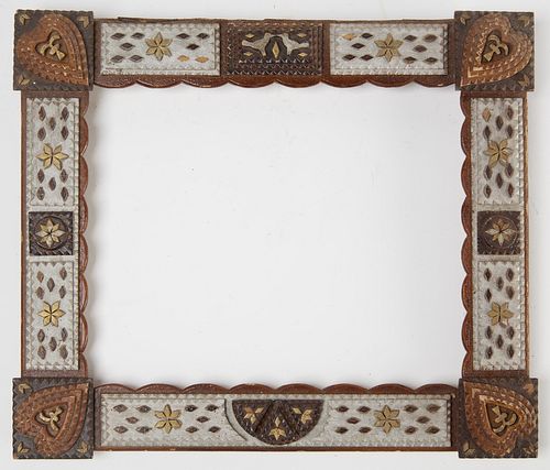 Fine Carved Tramp Art Frame with Hearts