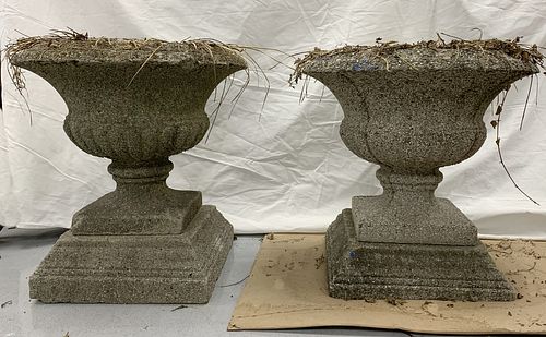 Pair of Antique Concrete Two-Part Urns