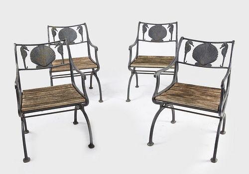 Four Iron Garden Chairs - Sea Horse Design