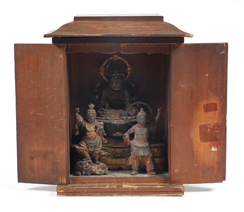 Antique Indian Hindu 3 Figure Travel Shrine 