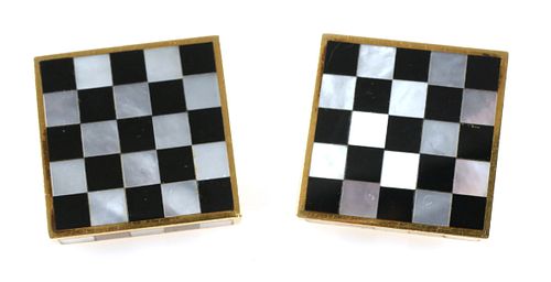 Pair Tiffany & Co 18K Checkerboard Earrings