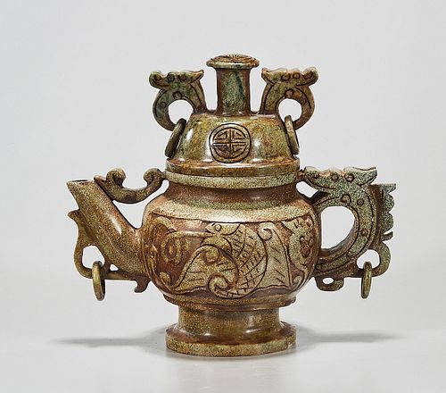 Chinese Hardstone Covered Tea Pot