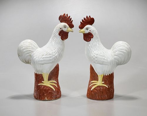 Pair Chinese Porcelain Roosters