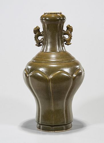 Chinese Tea Dust Glazed Porcelain Garlic Mouth Vase