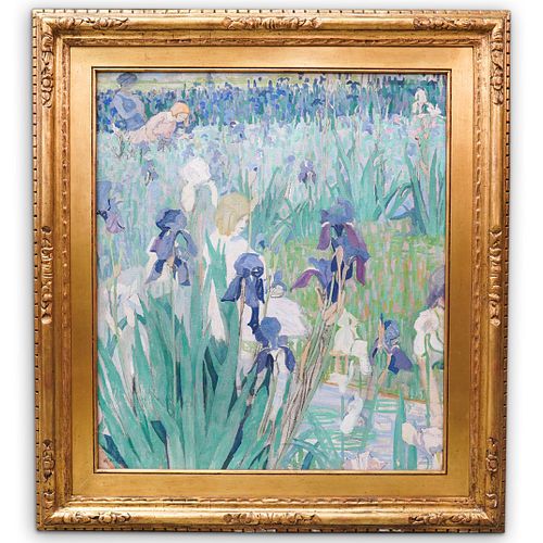 Mildred Bunting Miller (American, 1892–1964) "In My Iris Garden" Oil on Canvas