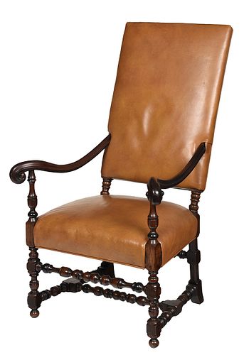 Baroque Style Leather Upholstered Open Armchair