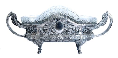 Impressive Silver & Cut Glass Handled Centerpiece 19th