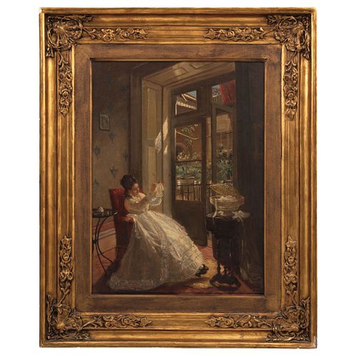 MANUEL OCARANZA URUAPAN, MICHOACÁN 1841-CIUDAD DE MÉXICO 1882 EL COSTURERO (SEGUNDA VERSIÓN), 1873 Oil on canvas 31.8 x 23.6" (81 x 60 cm)