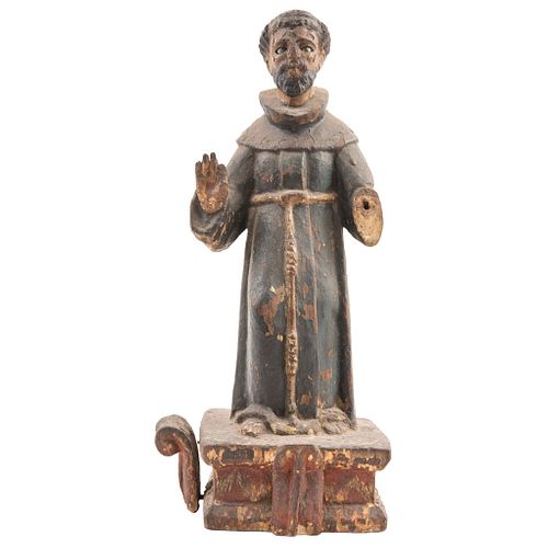 ST FRANCIS OF ASSISI MEXICO, 18TH CENTURY Polychrome wood carving. Includes base 12.9" (33 cm) tall