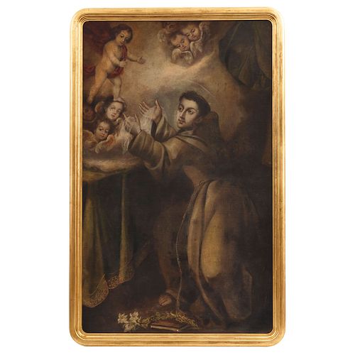 APARICIÓN DE JESÚS NIÑO A SAN ANTONIO DE PADUA MÉXICO, EARLY 18TH CENTURY Oil on canvas 58.2 x 35.4" (148 x 90 cm)
