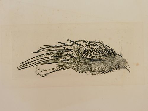 Leonard Baskin Modern Crow Woodblock Print