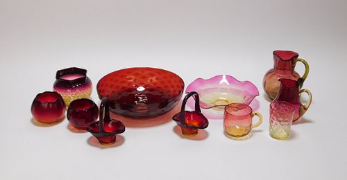 11PC Libbey & Other Cranberry Glass Articles