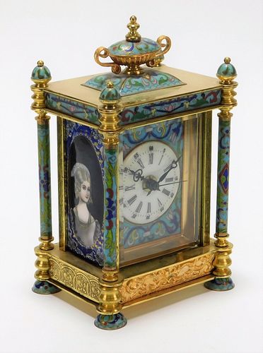 Brass Cloisonne Enamel Portrait Regulator Clock
