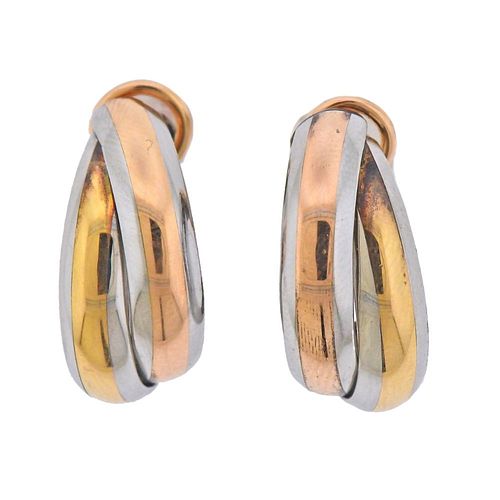 Cartier Trinity 18k Gold Steel Half Hoop Earrings 