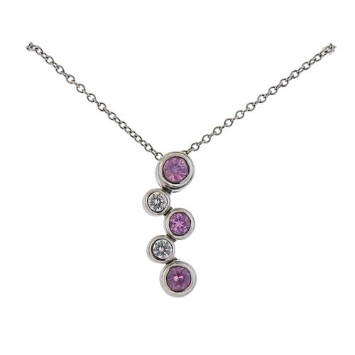 Tiffany & Co Bubble Pink Sapphire Diamond Platinum Necklace 