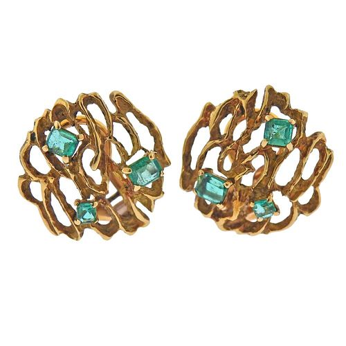 1970s 18k Gold Emerald Earrings 
