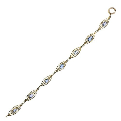 14k Gold Filigree Aquamarine Bracelet