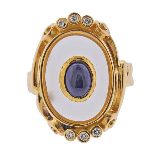 Illias Lalaounis 18k Gold Diamond Sapphire Ring 