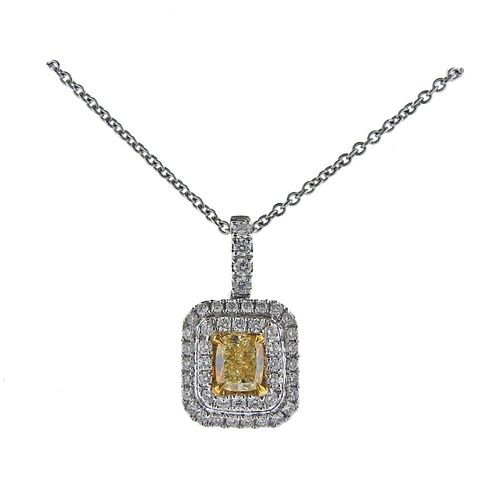 Dalumi GIA 0.91ctw Fancy Yellow Diamond 18k Gold Pendant Necklace