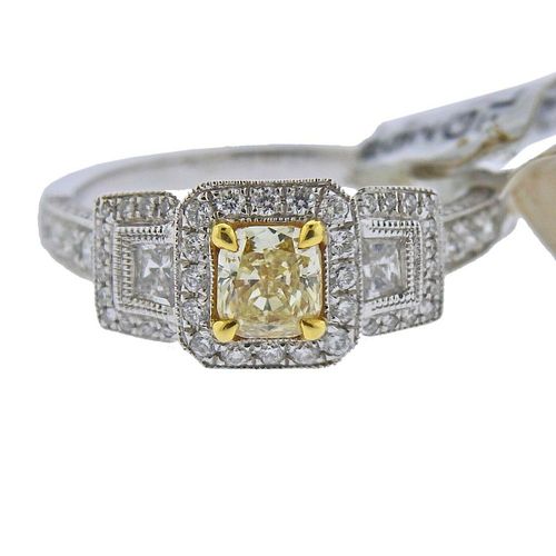 Dalumi 1.22ctw Fancy Yellow White Diamond 18k Gold Engagement Ring