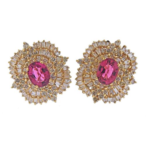 14k Gold Certified 3.80ctw Pink Tourmaline Diamond Earrings 
