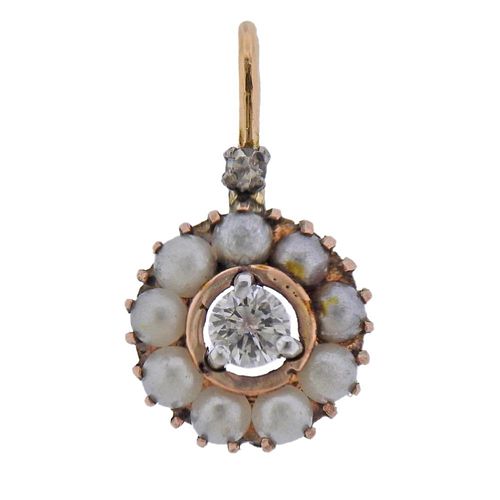 Antique 14k Gold Pearl Diamond Small Pendant