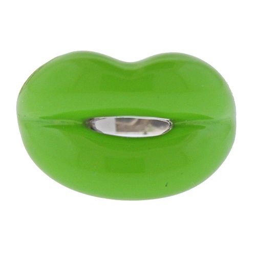 Solange Azagury Partridge Lime Green Enamel Silver Lips Ring