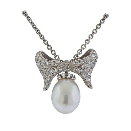 Morelli 18k White Gold Pearl Diamond Necklace