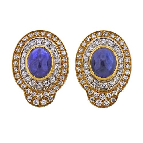 18k Gold Sapphire Diamond Earrings
