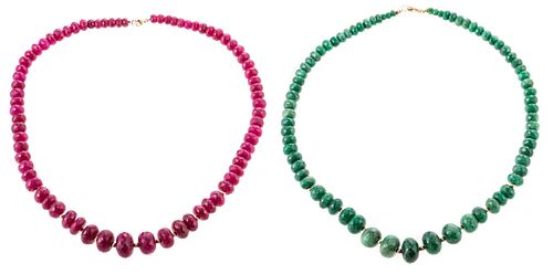 A Pair of Ruby & Emerald Bead Necklaces